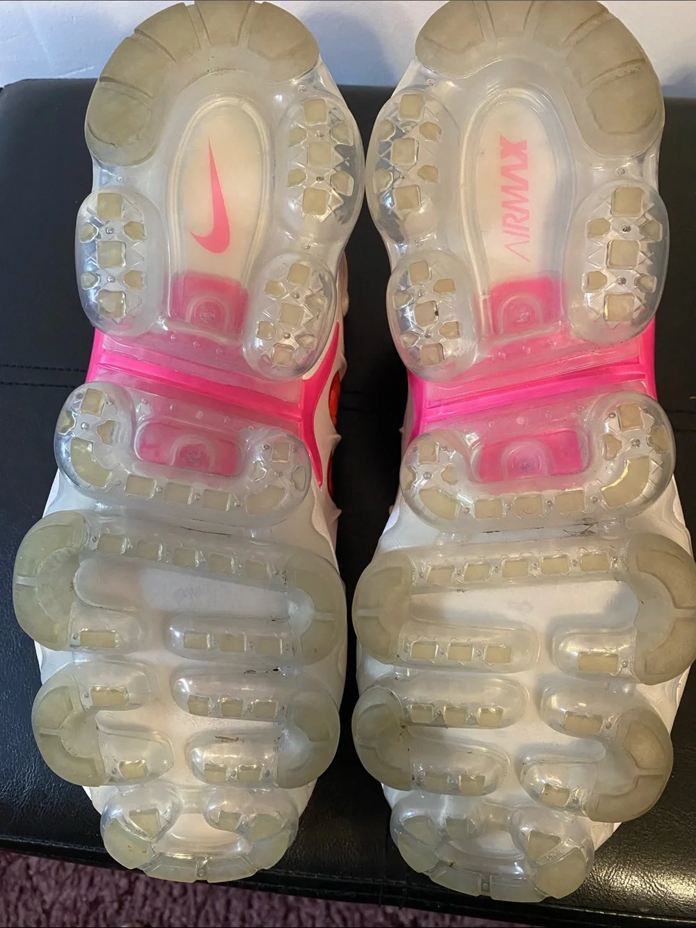 Nike Women’s Pink and White Air VaporMax Plus Sneakers